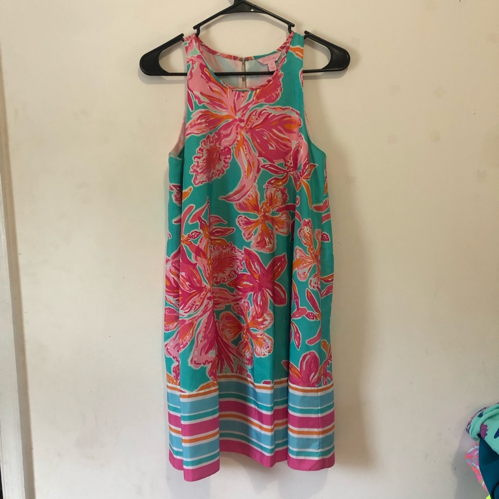 Lilly Pulitzer floral & striped trapeze type dress